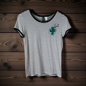 Y2K H&M Womens Cactus Modal Blend Short Sleeve Striped T Shirt Black S Indie Pop